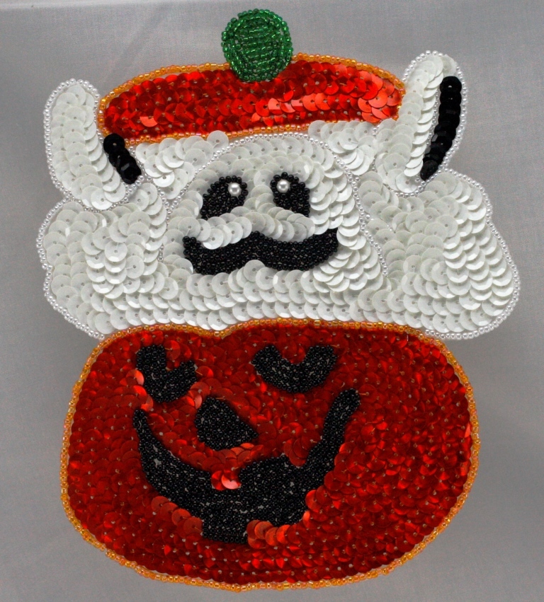 Halloween pumpkin & ghost Sequin Applique Pressure Sensitive glue
