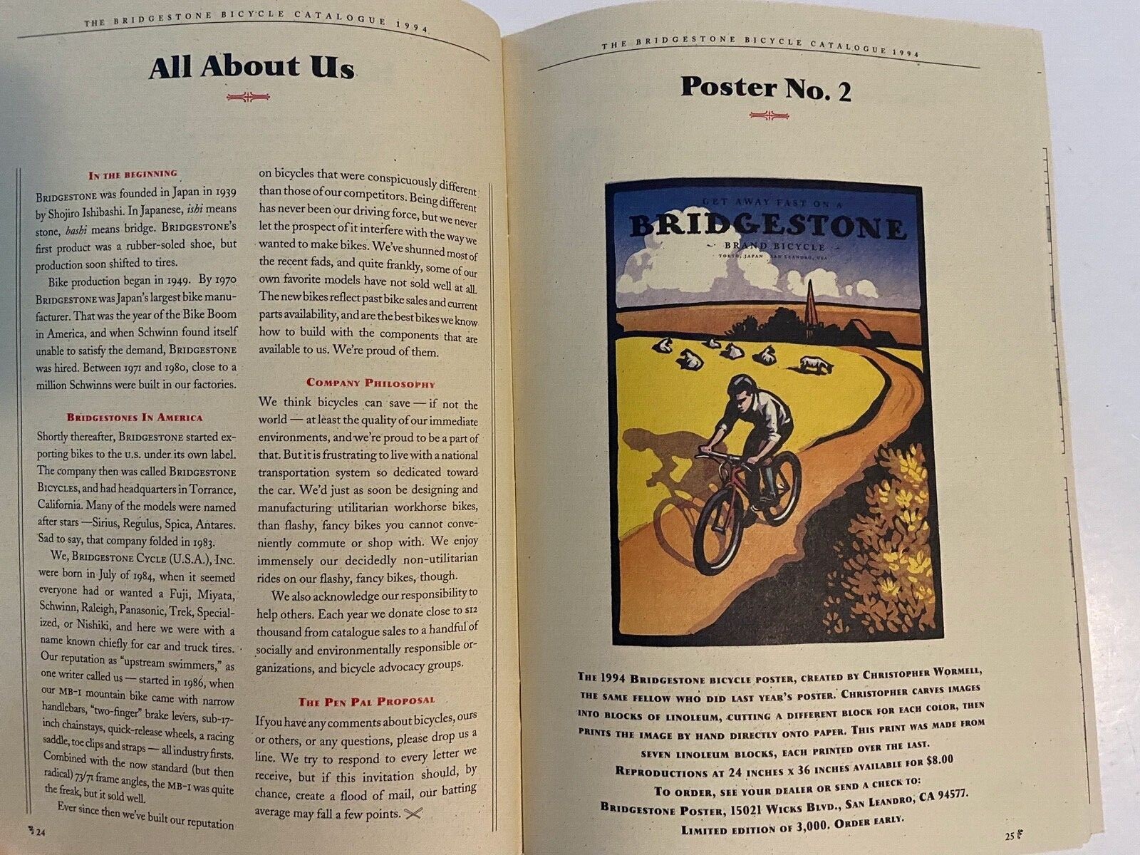 The 1994 Bridgestone Bicycle Catalog ~ Vintage ORIGINAL NOS Makers Fine Bicycles