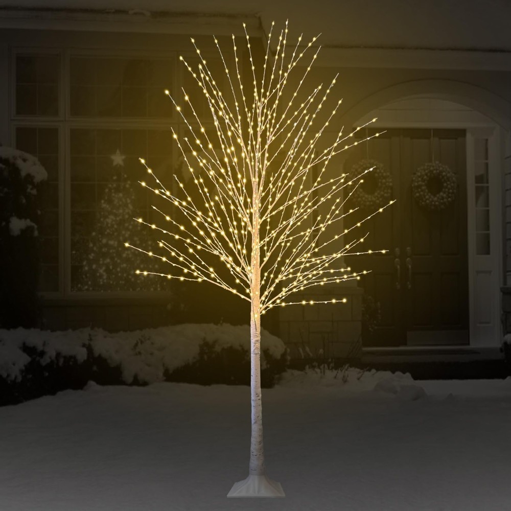 6FT Lighted Birch Tree with 880 LED Warm White Lights, 8 Modes, Timer Remote