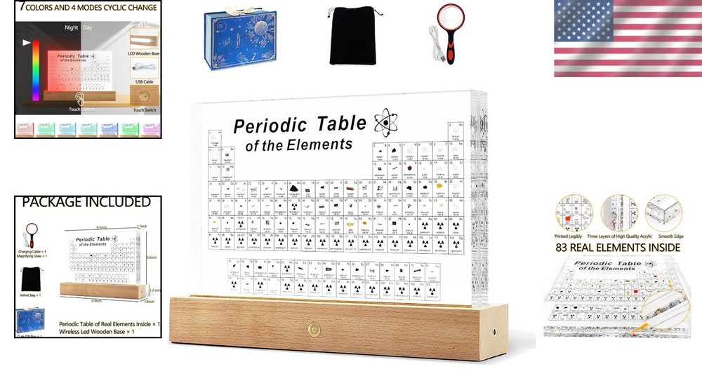 Large Periodic Table of Elements with Real Elements Samples, 8.3 Inch Acrylic...