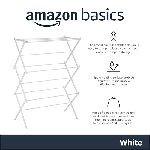 Amazon Basics Foldable Portable Clothes Drying Rack for Indoor Air Drying, Colla