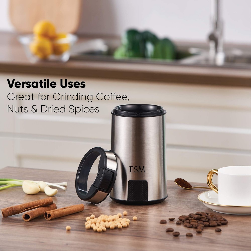 Coffee Grinder and Spice Mill with Safety Lock System – Rustproof Stainless S...