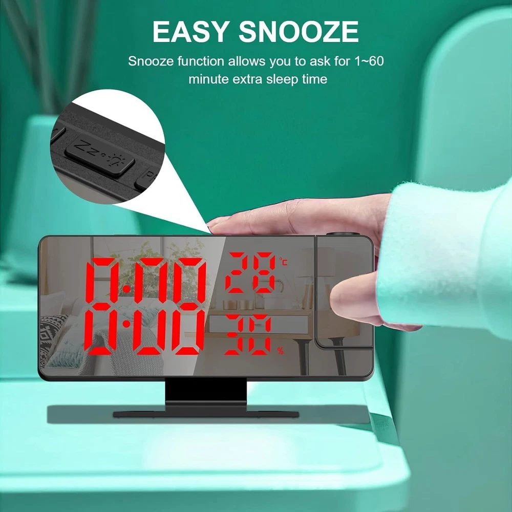 7.8" LED Projection Alarm Clock Digital Clock with 180° Projector Snooze Bedside