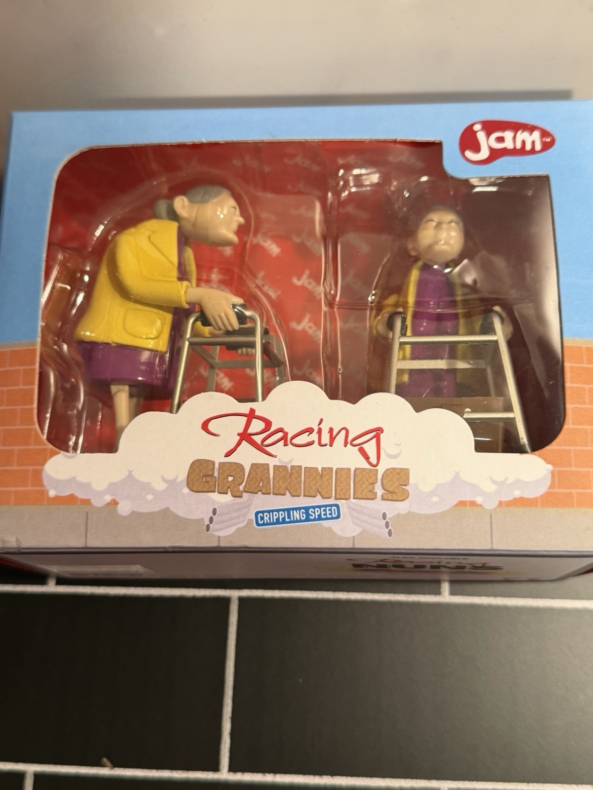 Jam Racing Grannies Crippling Speed Wind Up Old Ladys with Walkers Figures. NIB.