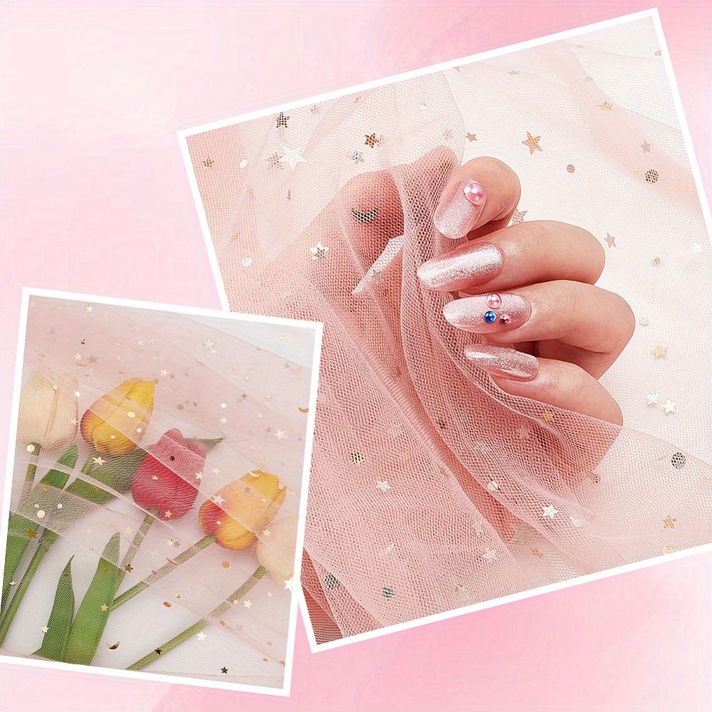 1sheet Star & Moon Pattern Polyester Mesh Fabrics for Costume Making Accessories