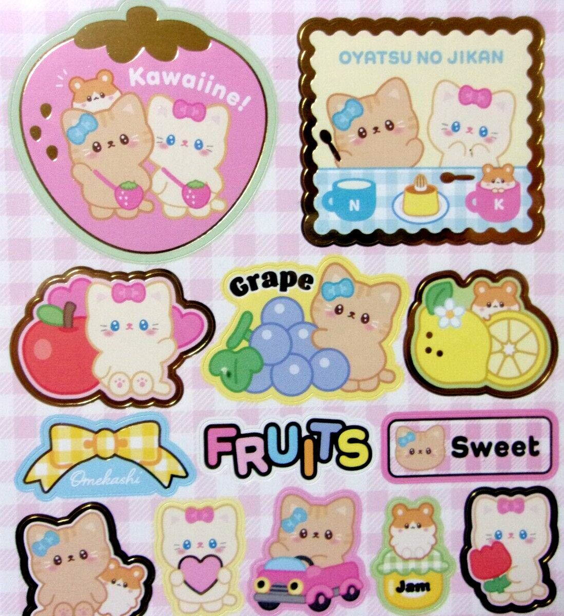 GAIA Lovely Baby Cat Sticker Sheet Made in Japan Fruits Sweets