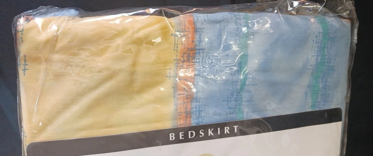 NOS Crown crafted abstract yellow blue orange green Twin Bedskirt