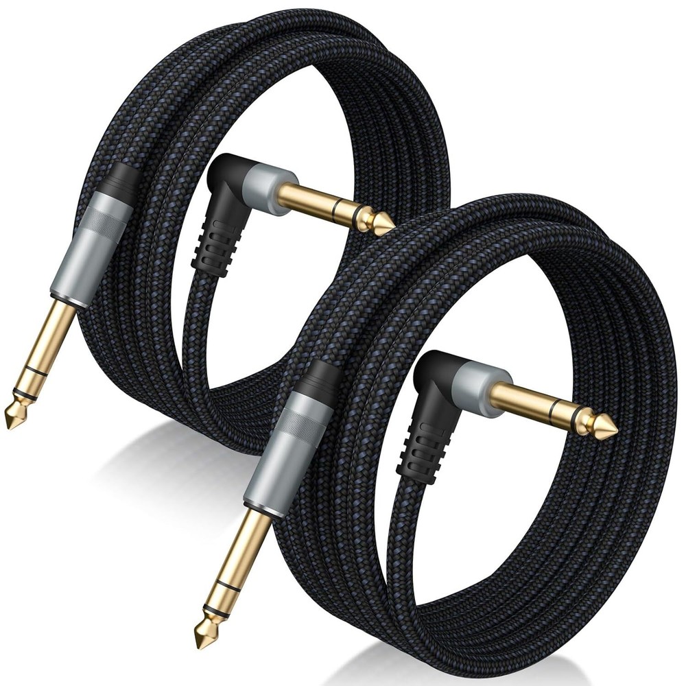 2 Pack Premium TRS Cable 10FT, 1/4 Inch Cable- 10 FT, Braid Black Grey