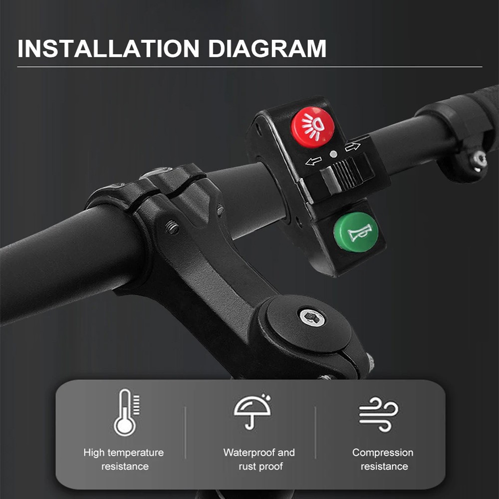 Ebike Headlight and Tail Light Set 36V/48V with Horn Bracket Waterproof Cable