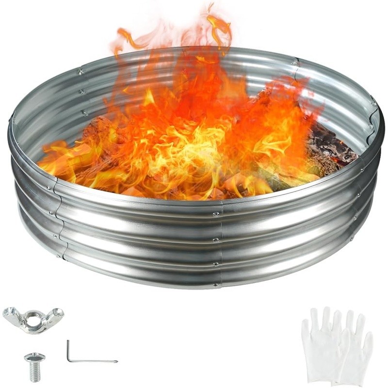 48 Inch Round Galvanized Fire Pit Ring/Fire Ring Foldable for Outdoor Gatherings