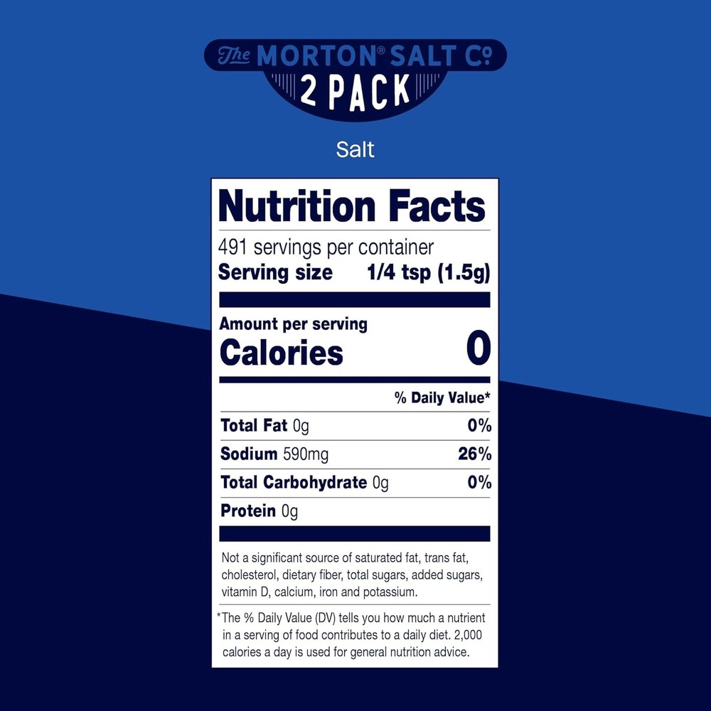 Morton Plain Salt, Non-Iodized, 26oz, 2-Pack, All-Purpose
