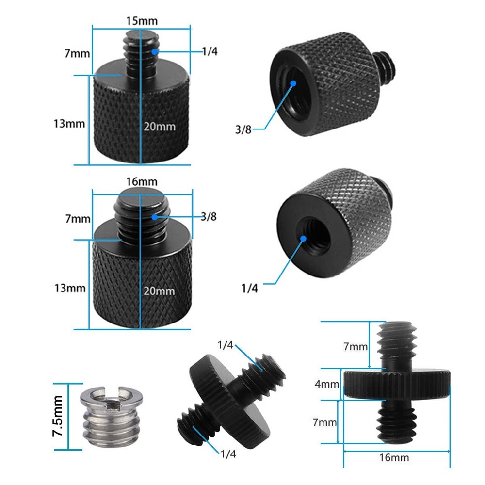 Threaded Tripod Screw Adapter Double Head Stud Standard Mounting Thread Black