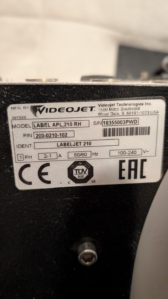 Videojet LabelJet Model 210 Applicator Model: LABEL APL, 210 RH