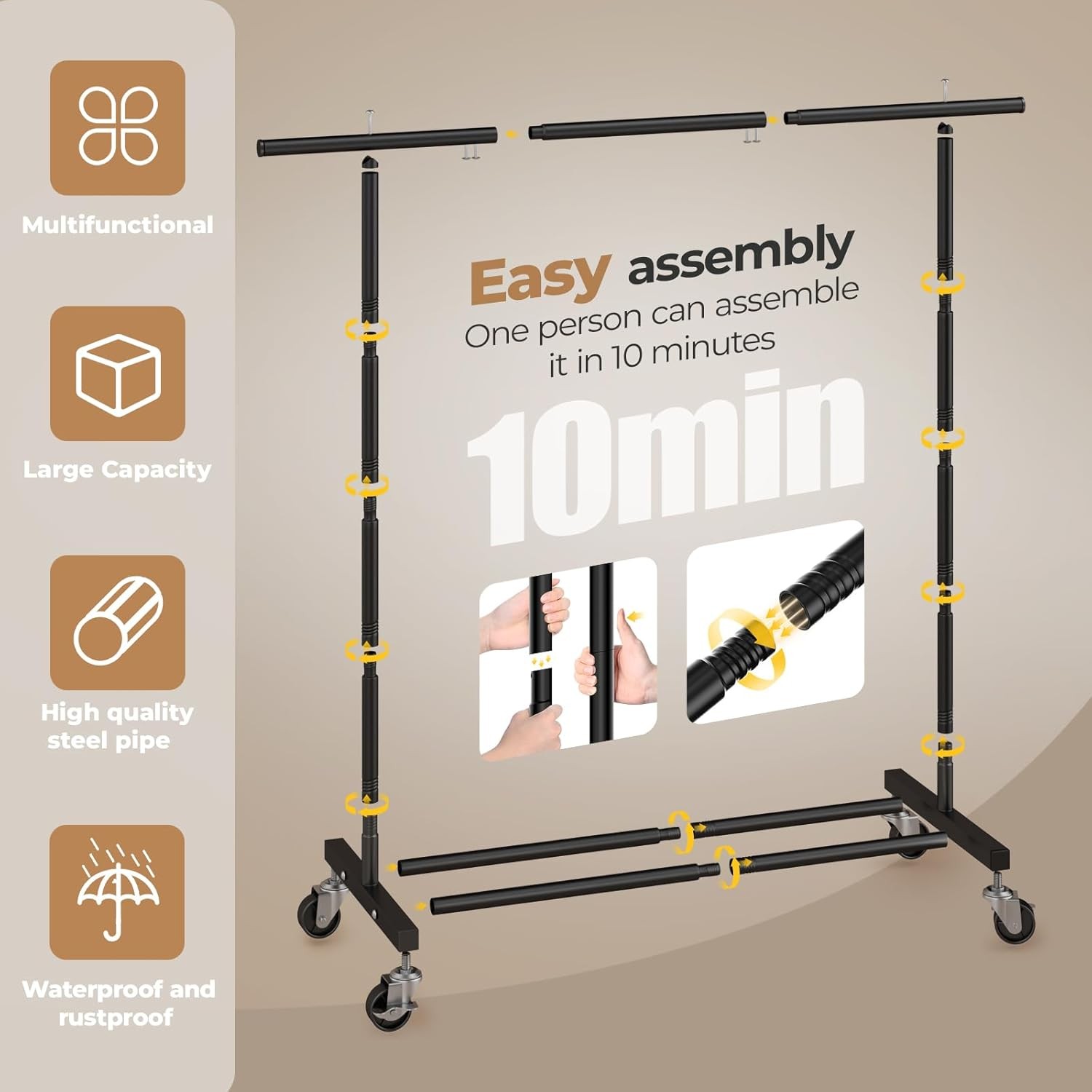 Clothes Rack for Hanging Clothes, Clothing Rack with Wheels, for Laundry, Room-