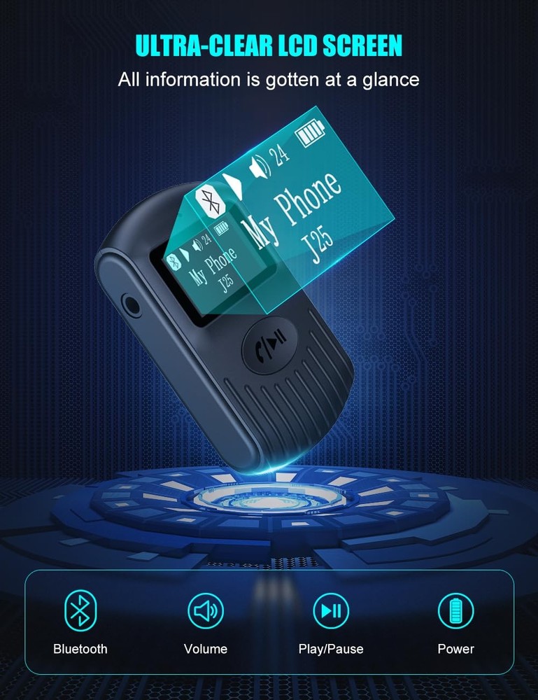 Bluetooth Receiver with LCD Screen, Portable 3.5mm AUX Bluetooth 5.0 Adapter ...