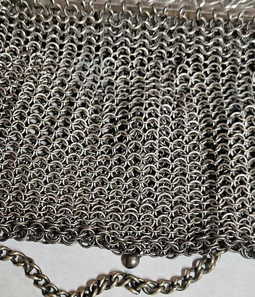German Silver Mesh Purse with Chain Handle and Ornate Frame