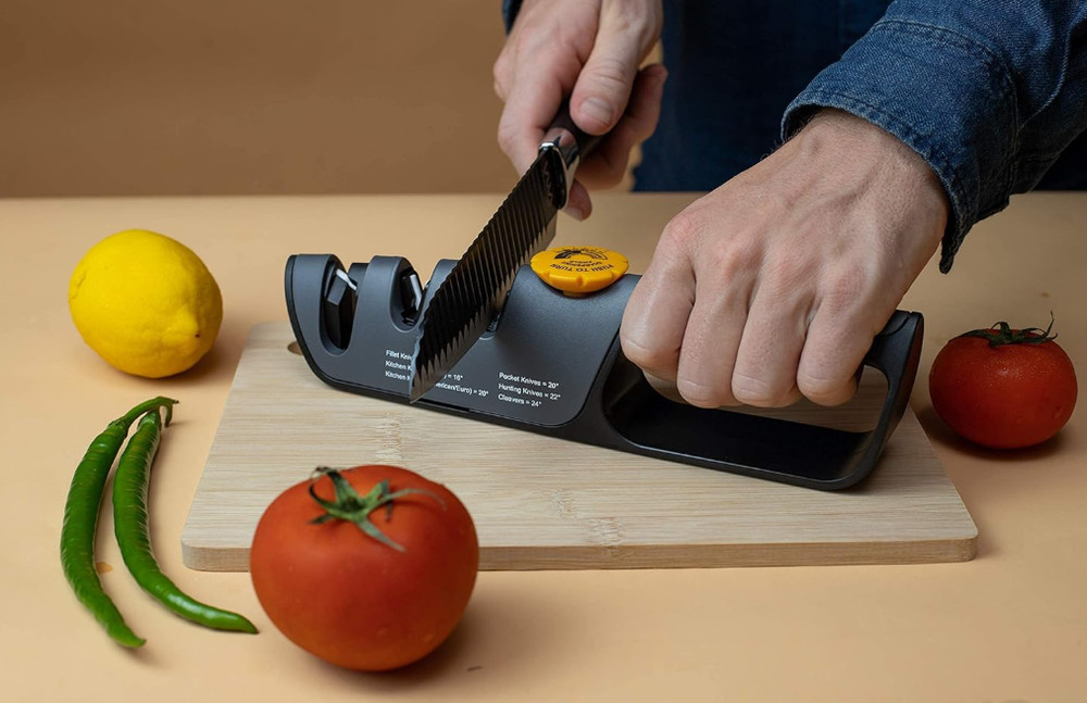 RazorSharp Knife Sharpener, Adjustable Angle Guide, Diamond Ceramic Stones