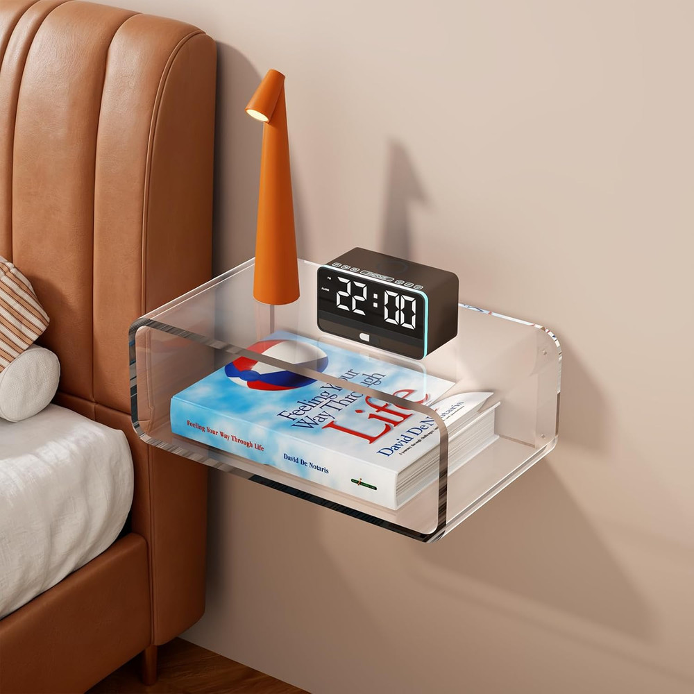 Modern Floating Acrylic Nightstand - Space-Saving Wall-Mounted Shelf
