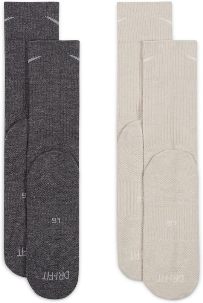 Nike Everyday Wool Cushioned Socks (2 Pairs) Grey Beige SZ L Men's DQ6394-902