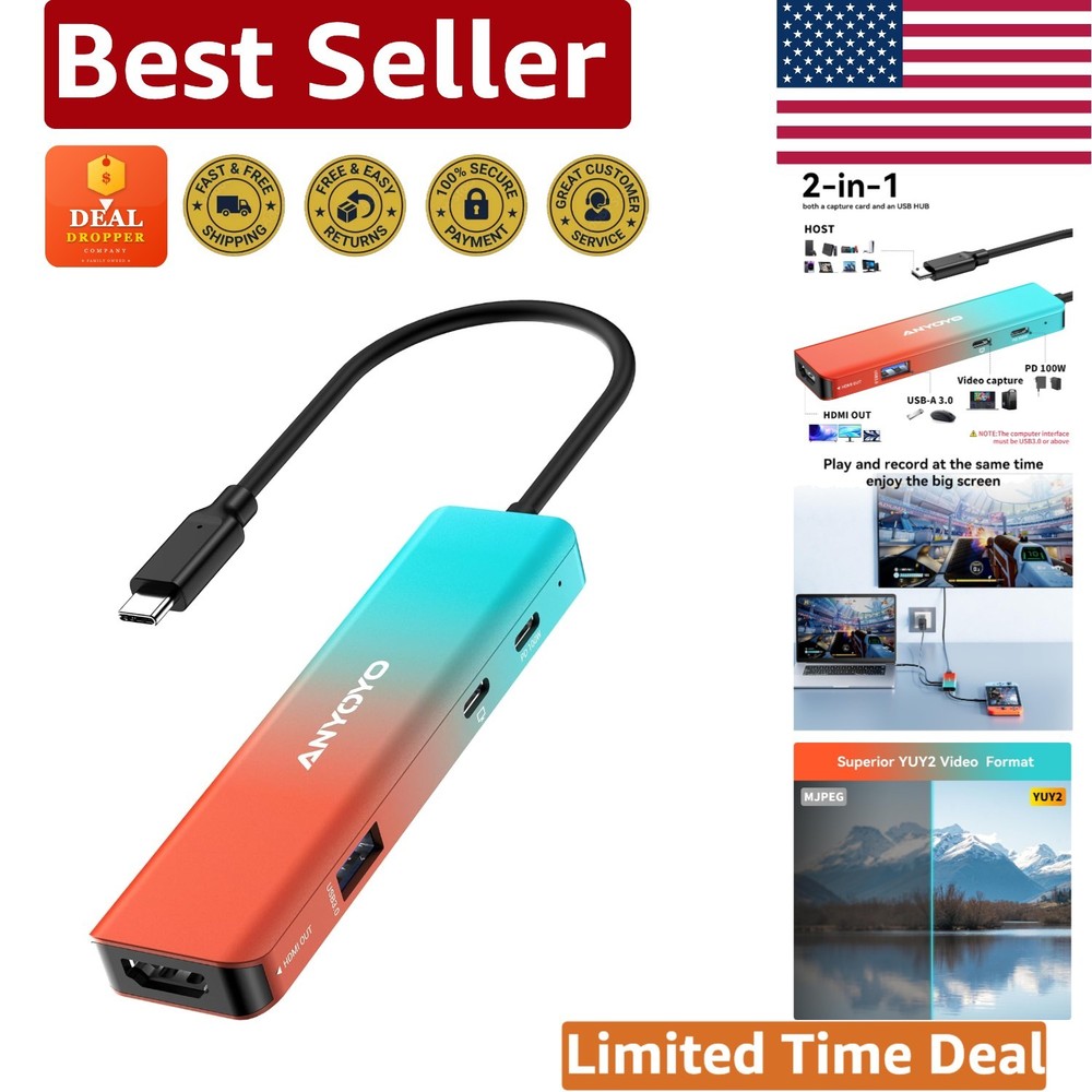 High-Definition USB-C Capture Card for Streaming: 100W Charging & Compatibility