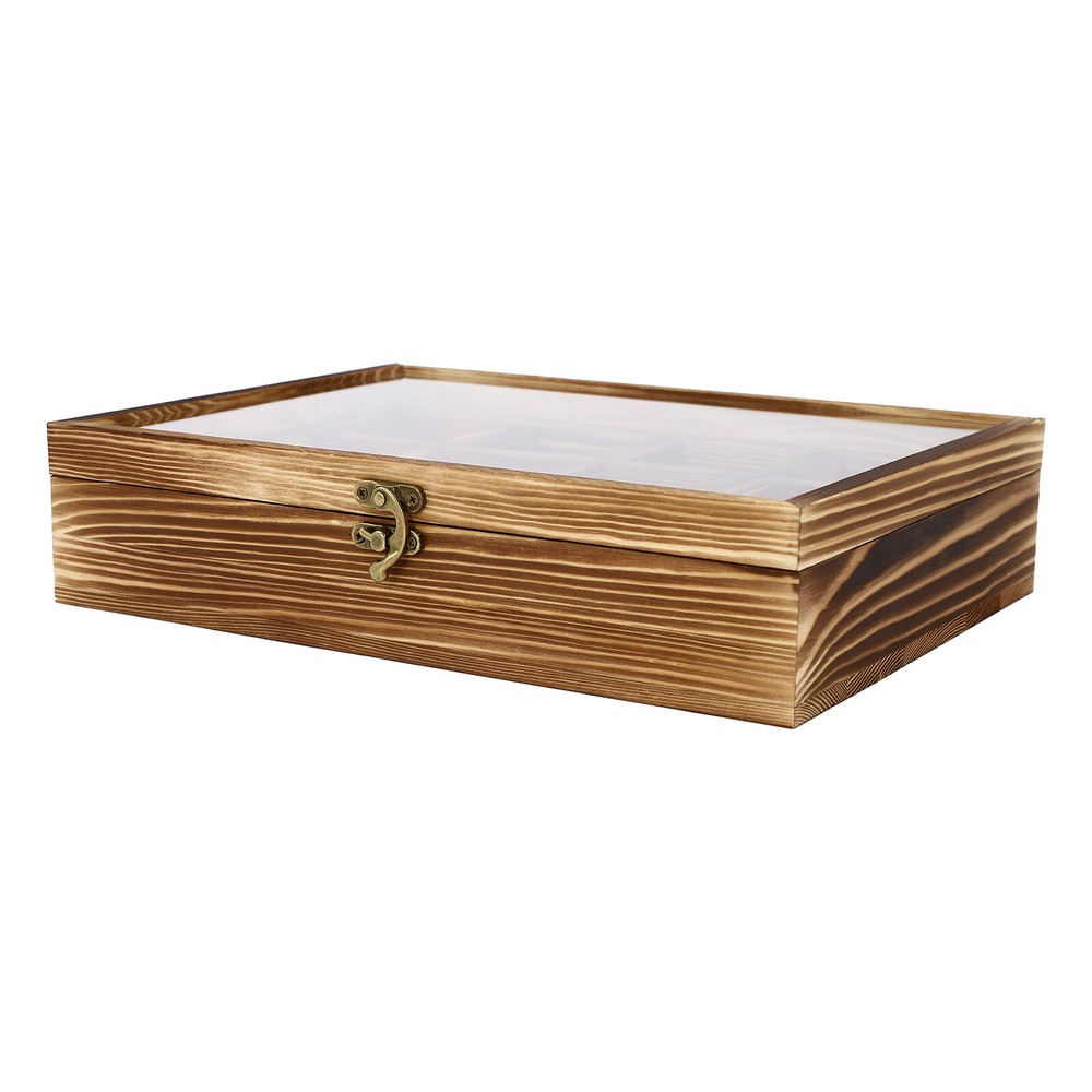 12-Compartment Wooden Spice Box with Spoon - Elegant Kitchen Storage Solution