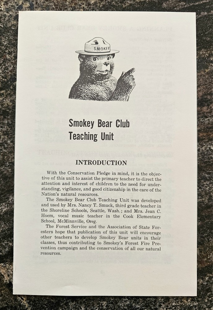 Smokey Bear Club Teaching Unit, 1966