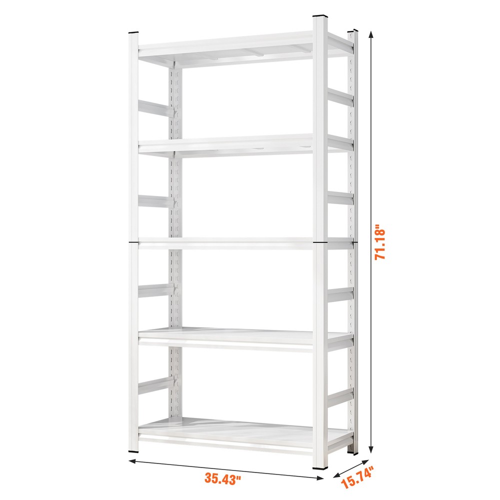 71" Adjustable 5-Tier Heavy Duty Storage Rack, 2000lb Capacity, White