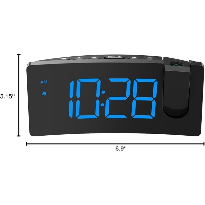 Projection Alarm Clock 180° Rotatable Projector USB Charging Snooze Function