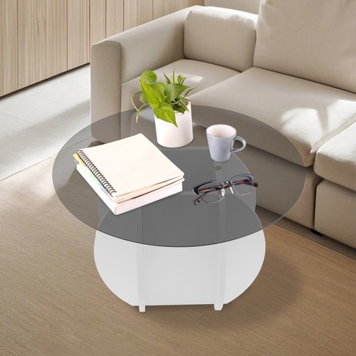 Tempered Glass Tabletop Coffee Table Modern Center Table Round Tea Coffee Table