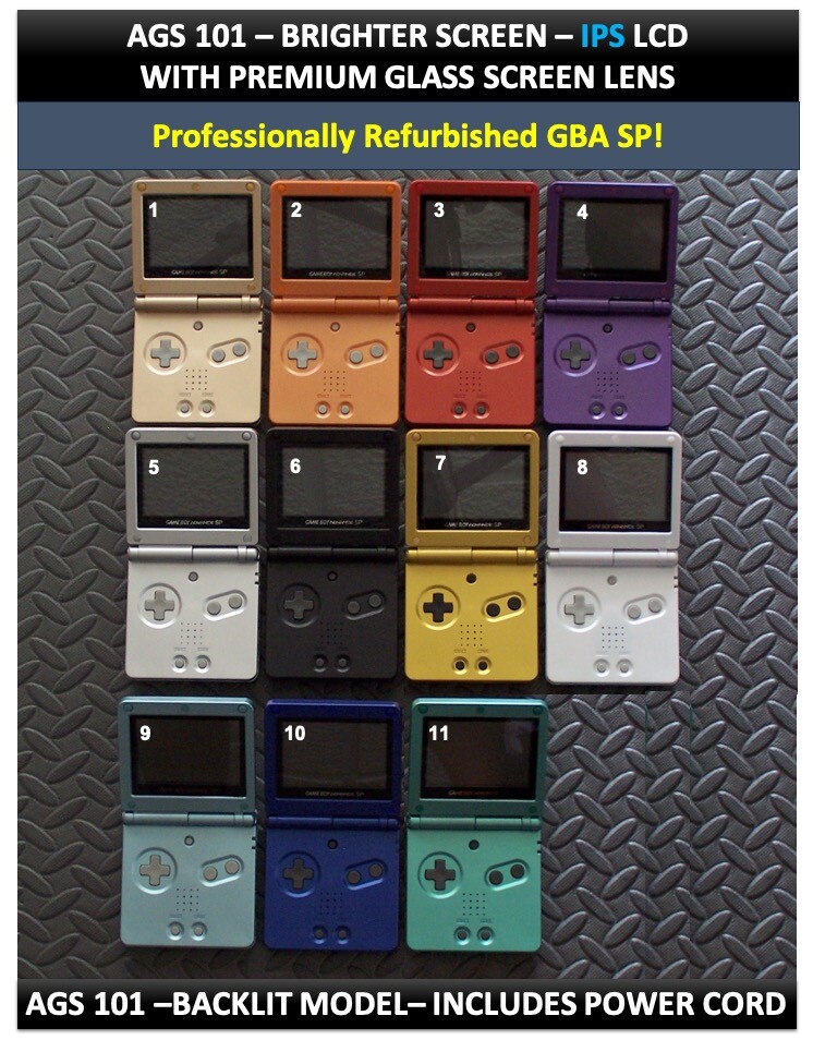 Nintendo Game Boy Advance GBA SP System AGS 101 IPS Brighter Screen -Solid Color