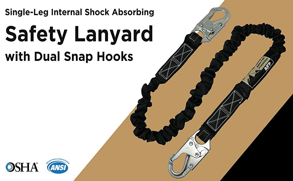 AFP New Fall Protection Safety Lanyard 6' Internal Shock-Absorbing w/ Snap Hook