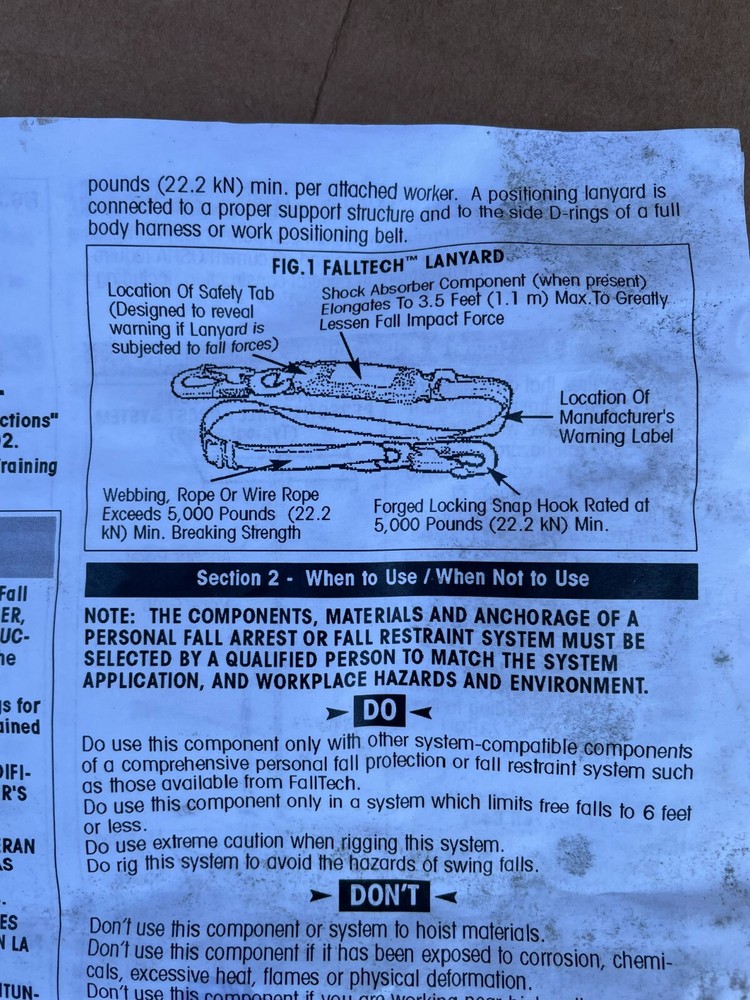 Falltech Fall Protaction 4' Positioning Rope Restraint Lanyard #8154
