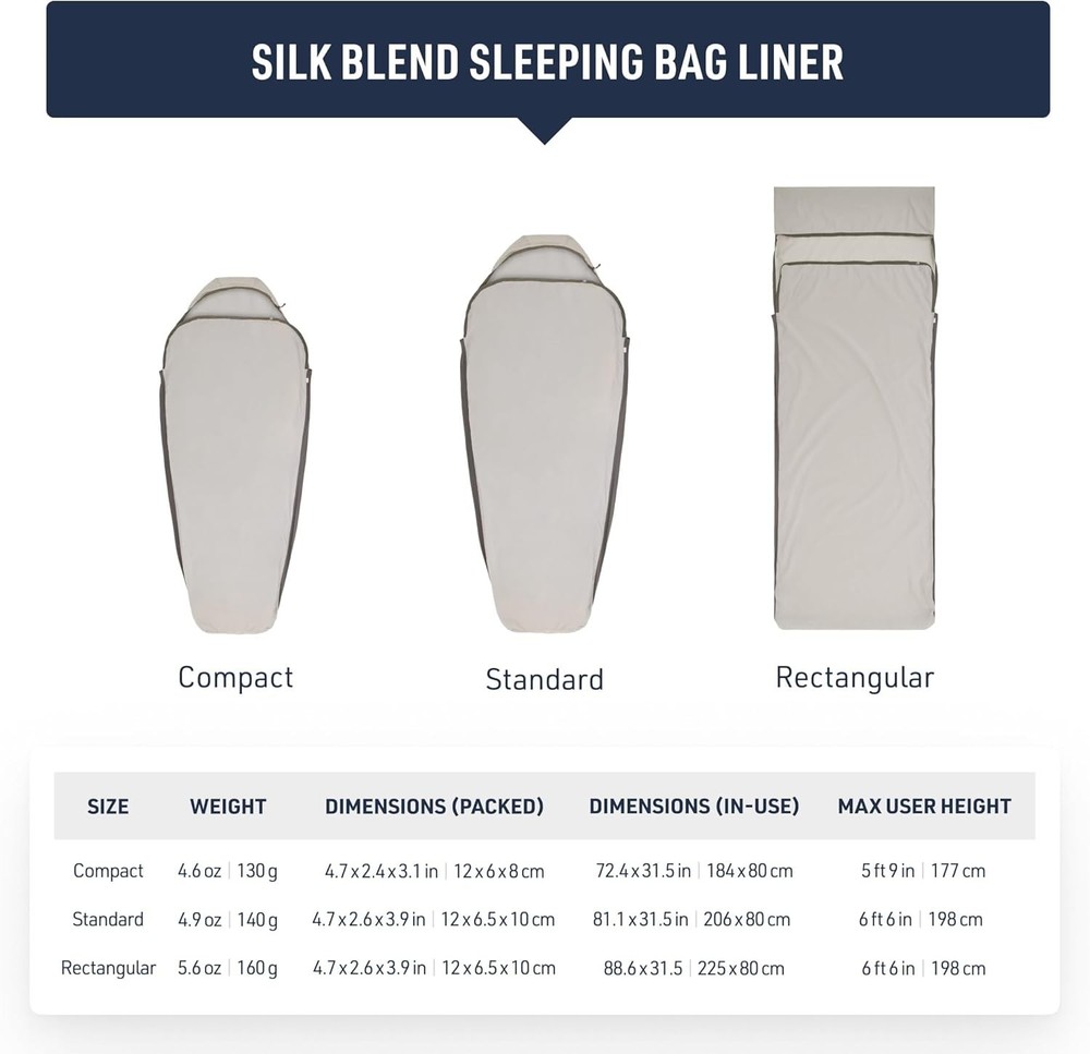 Sea to Summit Silk Blend Sleeping Bag Liner Rectangular with Pillow Sleeve