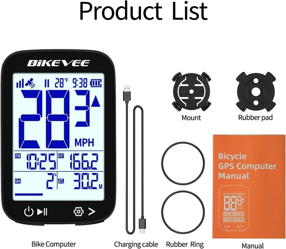 Bike Speedometer GPS Wireless Cycling Computer – Auto Start/Stop, Auto Backli...