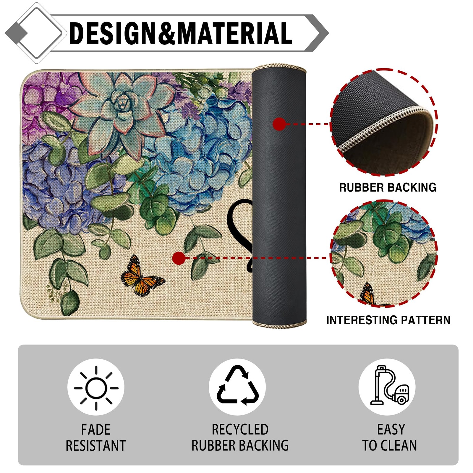 Best Spring Kitchen Rug and Mat Set of 2 Hydrangea Flowers Floor Non Slip Rubber