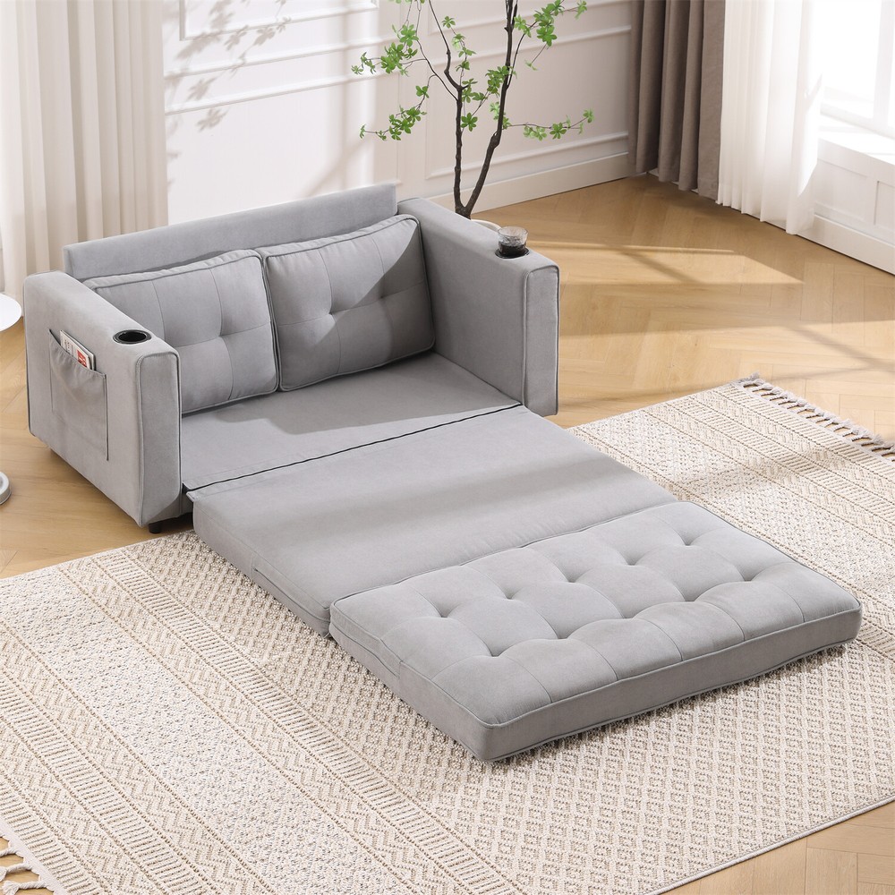 Convertible Sofa Bed Loveseat Futon Sofa Couch w/ Pull-Out Bed Light Gray