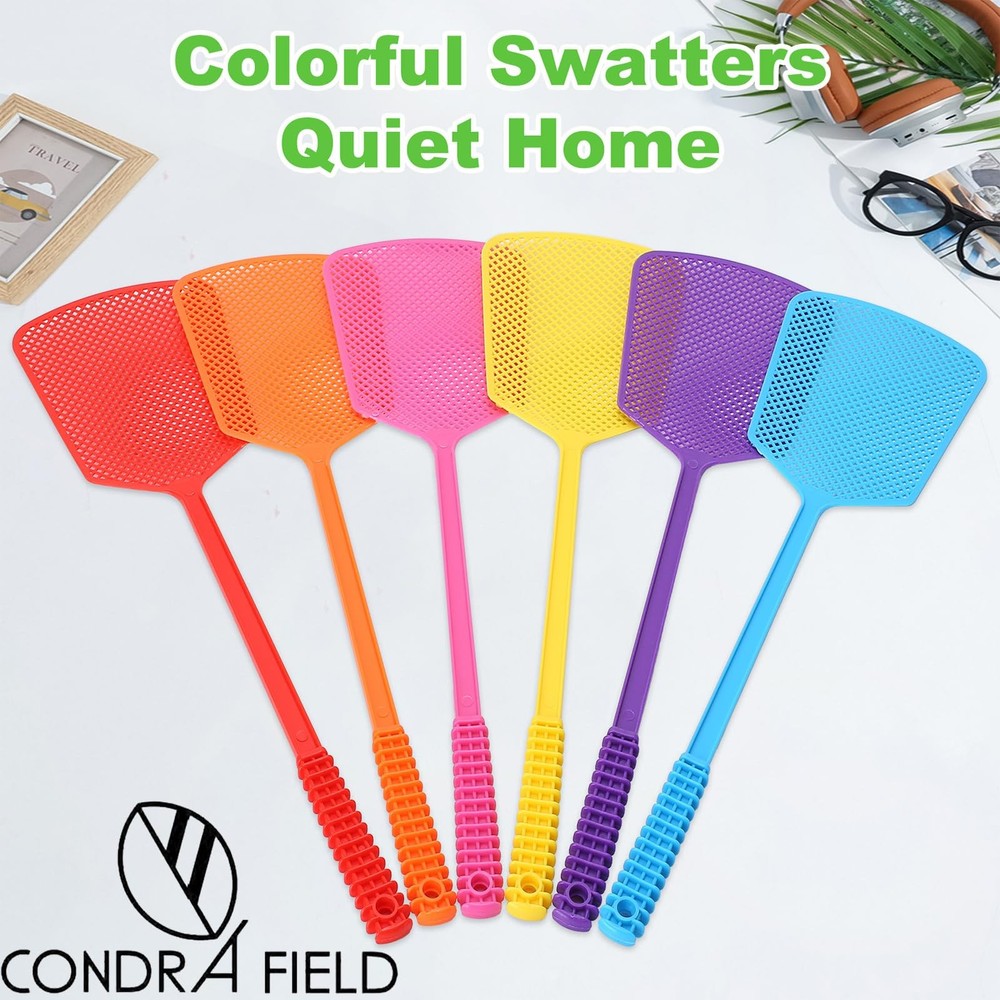 Fly Swatter,Plastic Flyswatters Multi-Pack,6 Bulk Vibrant Colorful Assorted