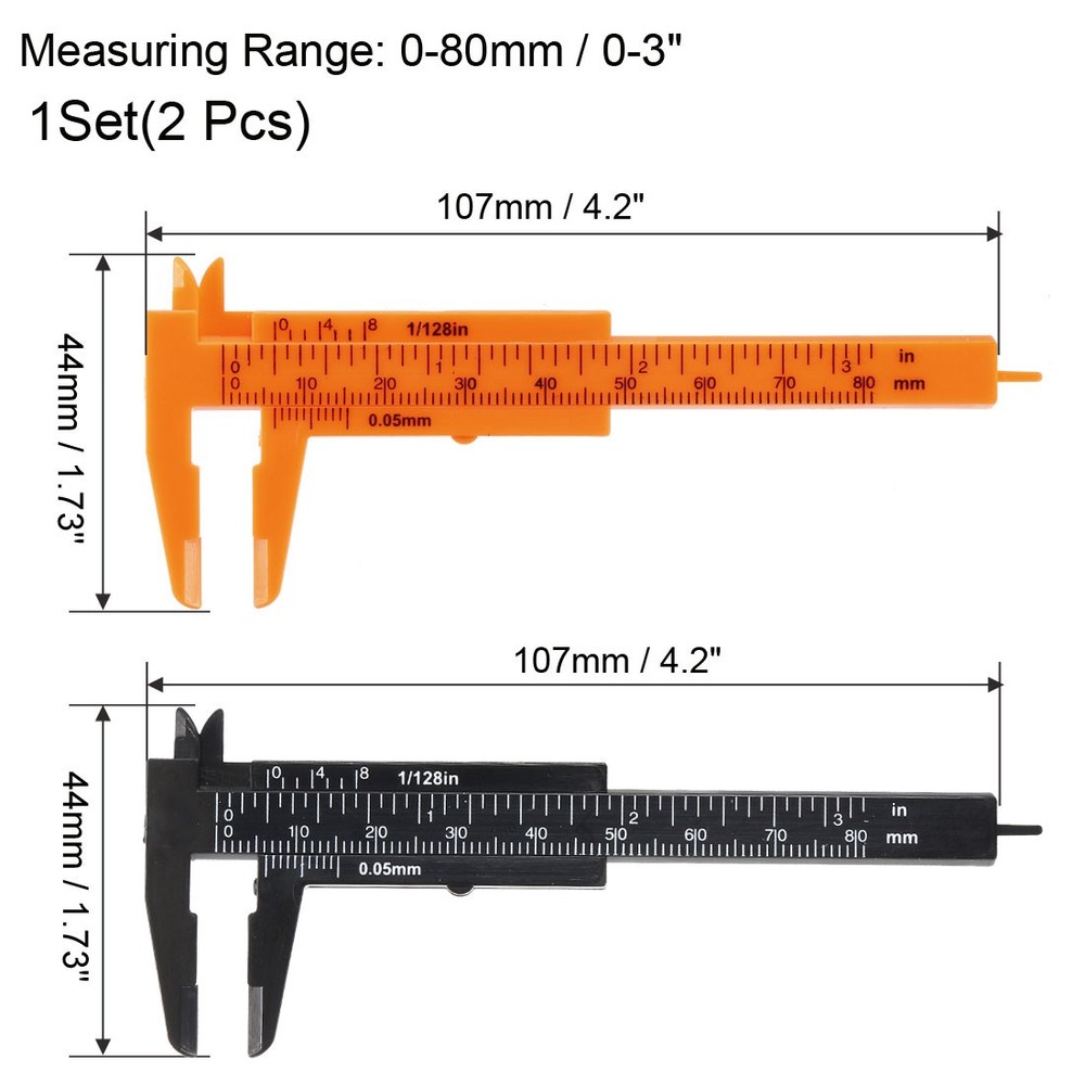Caliper 80mm 3" Metric Double Scale Plastic Ruler Measuring Tool