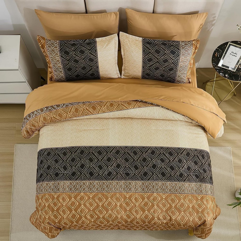 King Size Comforter Set Striped Bed in a Bag 7pc Boho Bedding Comforters Sets
