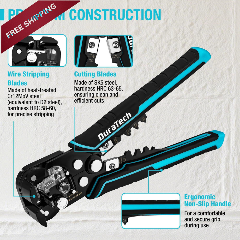 DURATECH Self-Adjusting Wire Stripper, 3-in-1 Automatic Blue/Black