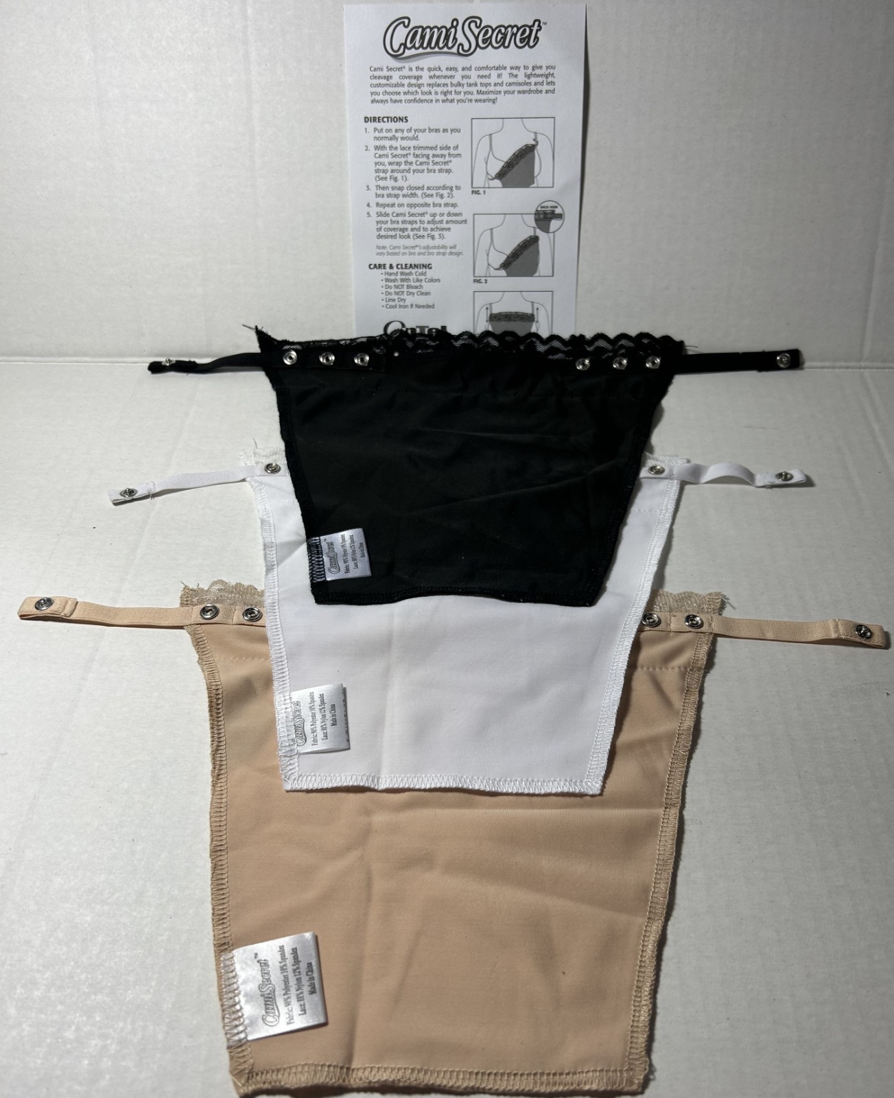 As seen on TV Cami Secret Clip on Camisoles White Black tan Adjustable One Size