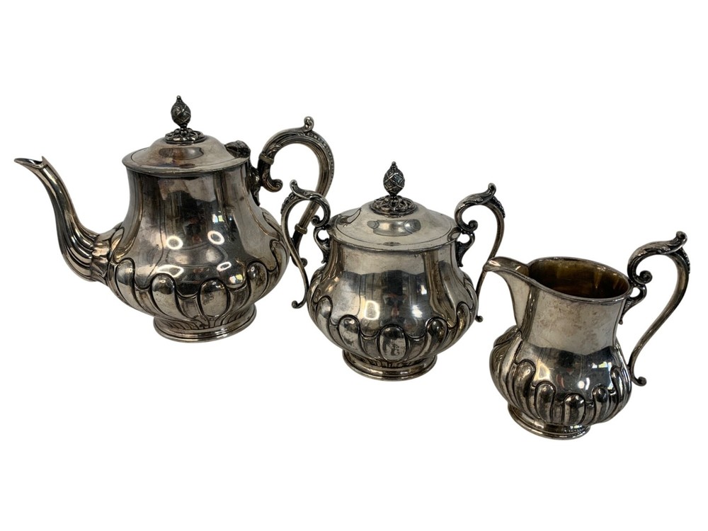 Antique James Dixon & Sons England  EPBM 3-Piece Silver-Plate Tea Set Marked