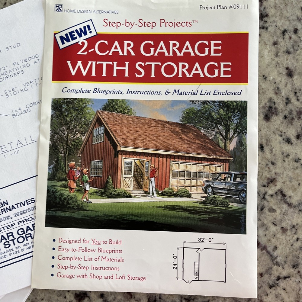 1995 2 Car Storage Garage Blueprint Pkg Complete Instructions Material List Plan