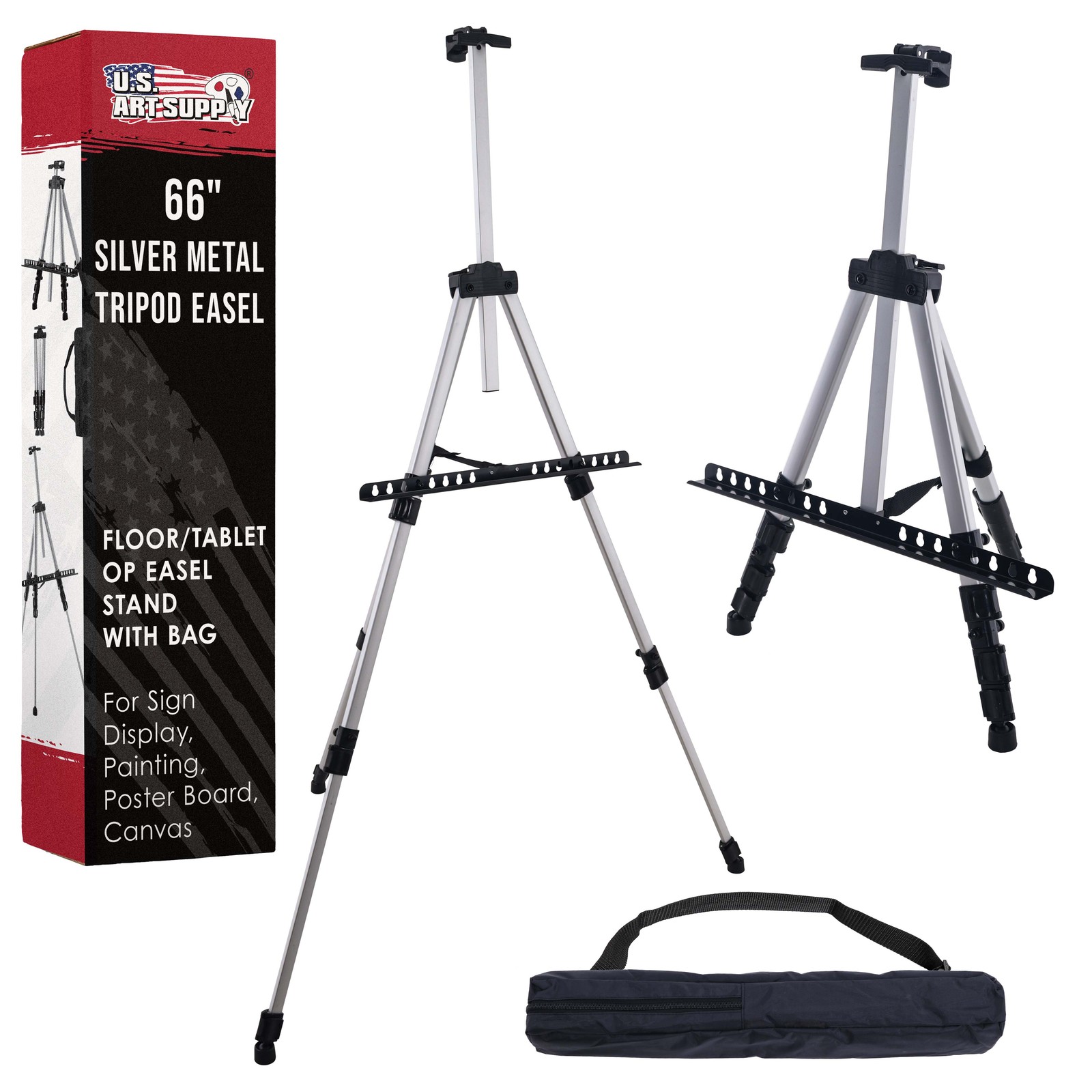 66" Silver Aluminum Adjustable Artist Field Display Easel Tripod Stand, Tabletop