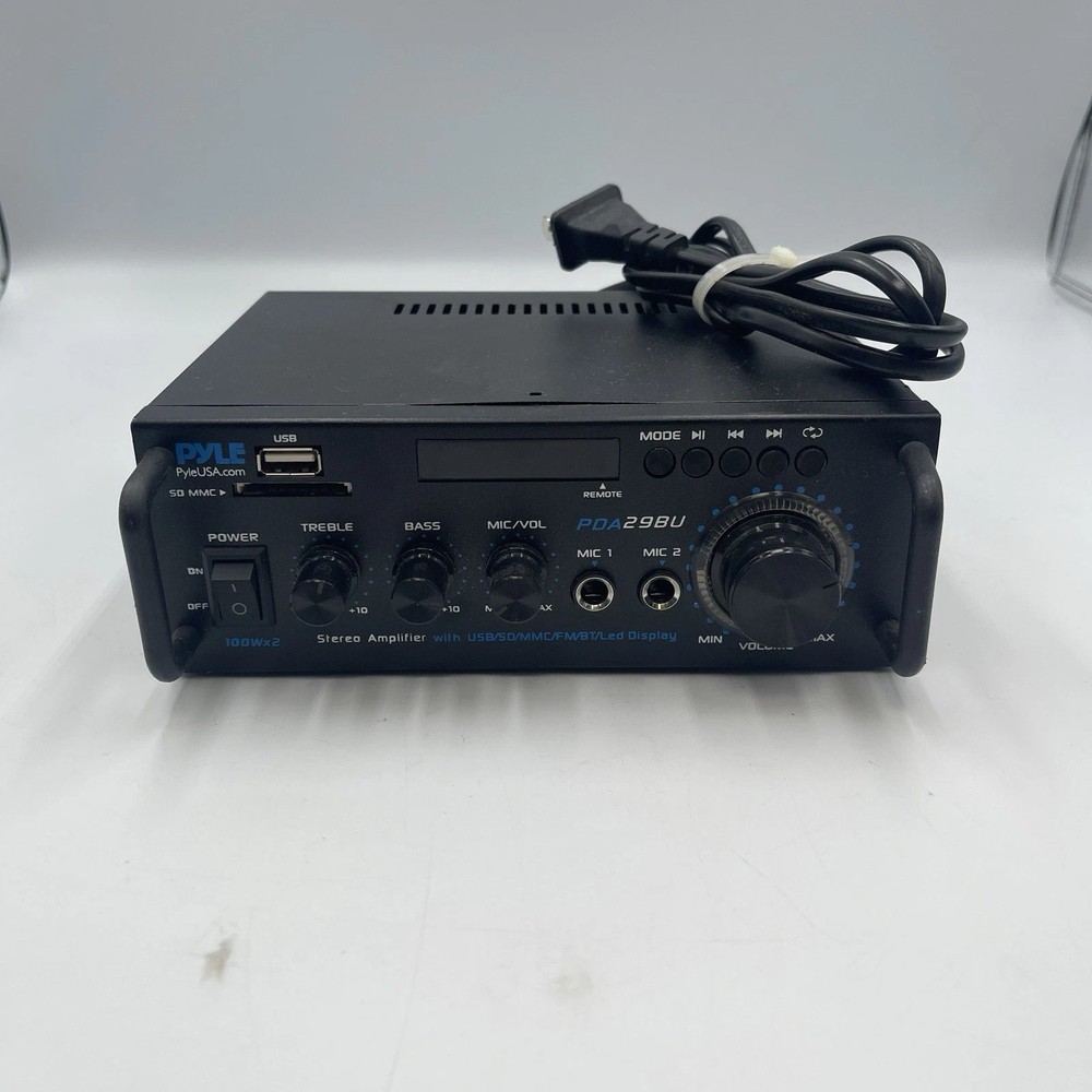 Pyle Compact Bluetooth FM Power Amplifier 100WX2 Max 2 Inputs w/ RCA & Terminals