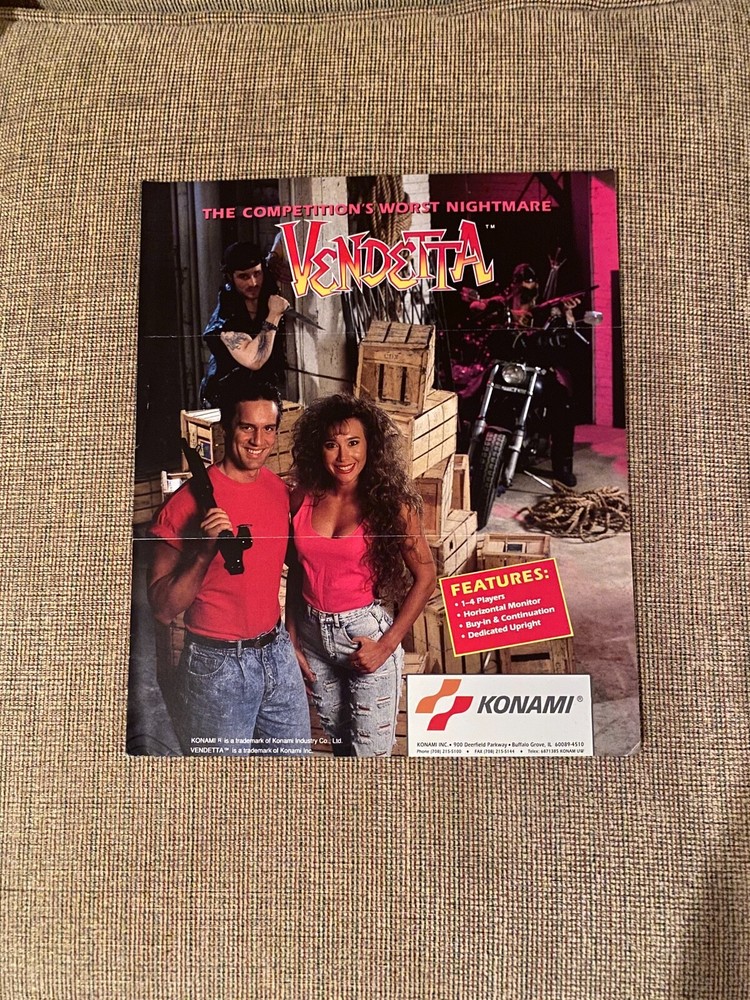 Konami Vendetta Video Arcade Game Flyer, 1991 NOS