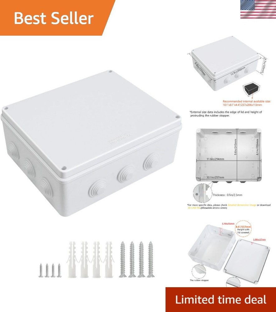 Robust ABS Plastic Junction Box - Waterproof, Dustproof, 11.8" x 9.8" x 4.7"