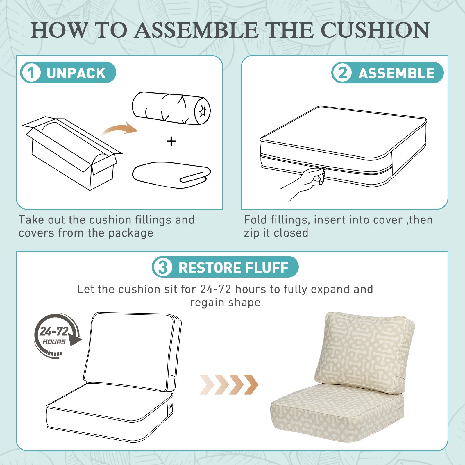 Sunbrella Fabric Outdoor Patio Deep Seat Cushions Set with Pocket Springs & Ties