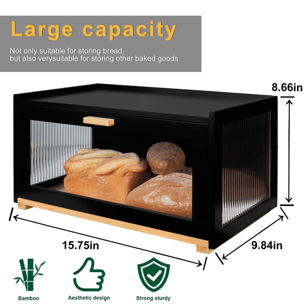 MinBoo Bread Box for Kitchen Counter, Large Bamboo Bread Storage Container wi...