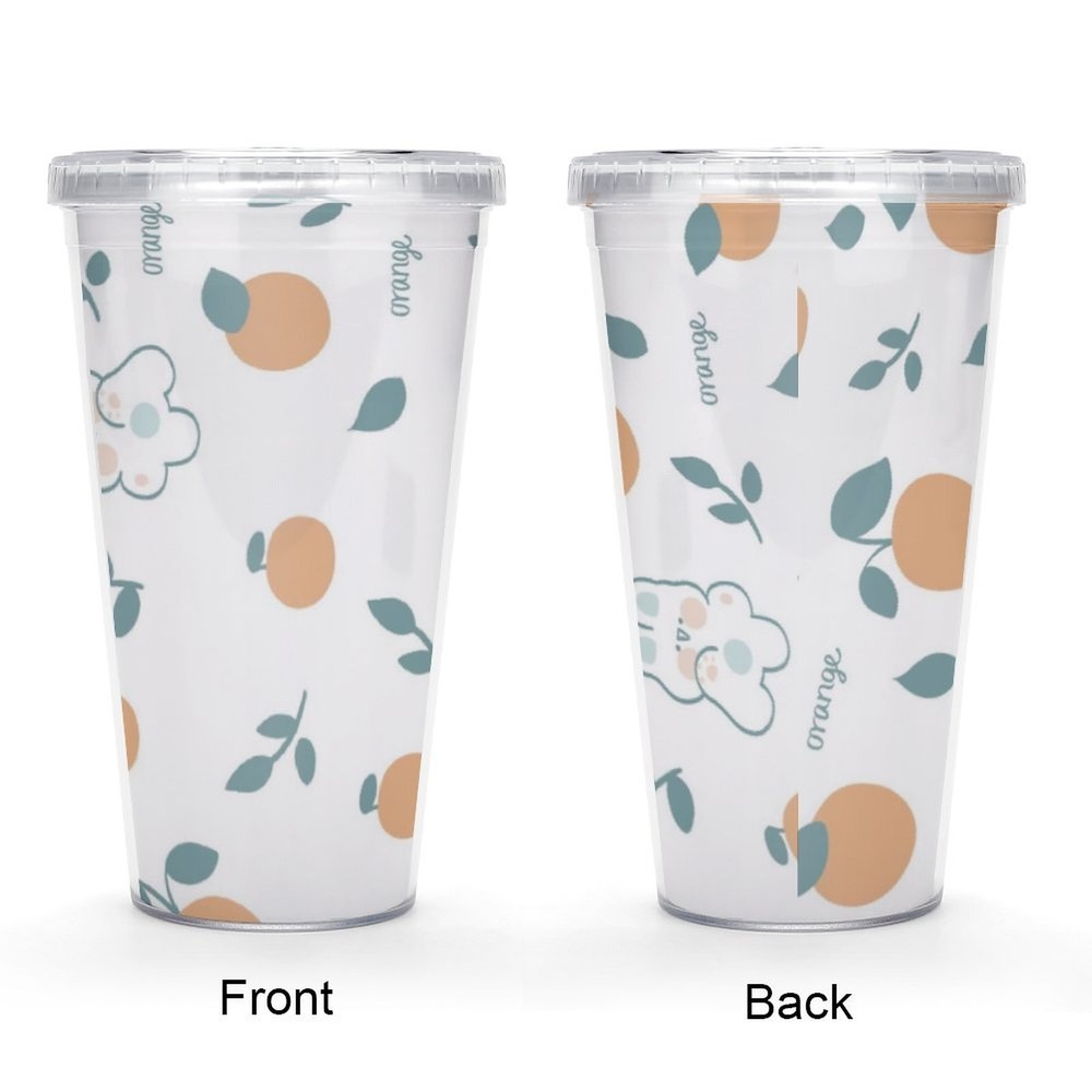 Fruit Air Straw cup Plastic Double Layer Straw Cup Niche Customized Water Cup